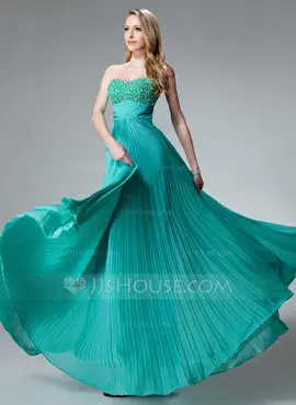 Empire Sweetheart Floor-Length Chiffon Holiday Dress With Ruffle Beading (020003246)
