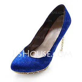 Leatherette Stiletto Heel Closed Toe Platform Pumps With Sparkling Glitter (085013620)