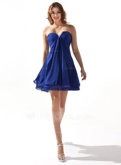 Empire Sweetheart Short/Mini Chiffon Homecoming Dress With Ruffle Beading (022020616)
