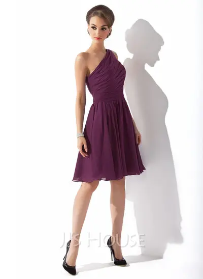A-Line/Princess One-Shoulder Knee-Length Chiffon Bridesmaid Dress With Ruffle (007000918)