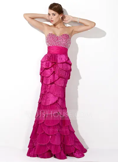 Mermaid Sweetheart Floor-Length Taffeta Prom Dress With Beading Sequins (018005254)