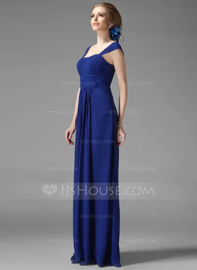 A-Line/Princess Scoop Neck Floor-Length Chiffon Bridesmaid Dress With Ruffle (007013956)