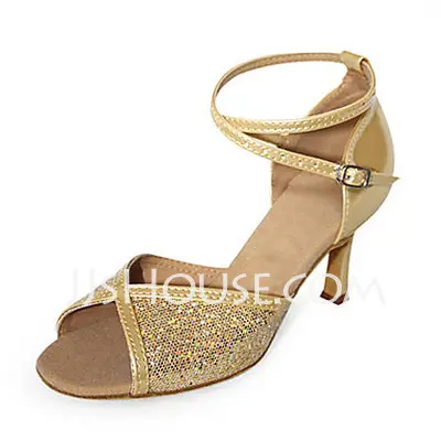jjshouse women's leatherette sparkling glitter heels ballroom dance shoes