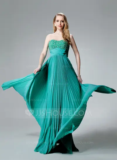 Empire Sweetheart Floor-Length Chiffon Holiday Dress With Ruffle Beading (020003246)