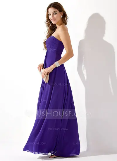Empire Sweetheart Floor-Length Chiffon Evening Dress With Ruffle Beading (017020658)