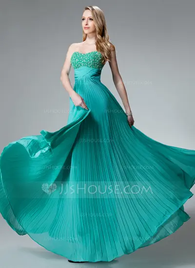 Empire Sweetheart Floor-Length Chiffon Holiday Dress With Ruffle Beading (020003246)