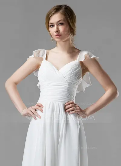 A-Line/Princess V-neck Knee-Length Chiffon Bridesmaid Dress With Ruffle Beading (007004117)