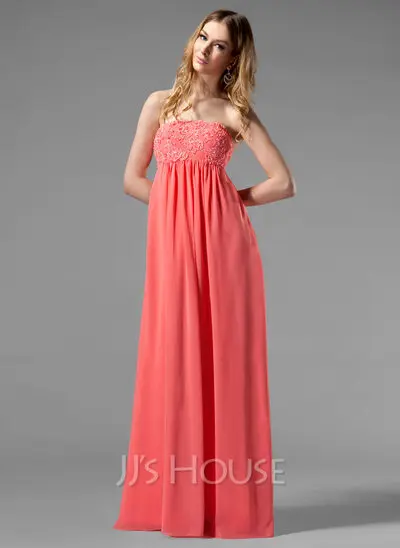 Empire Strapless Floor-Length Chiffon Holiday Dress With Ruffle Lace Beading (020003264)