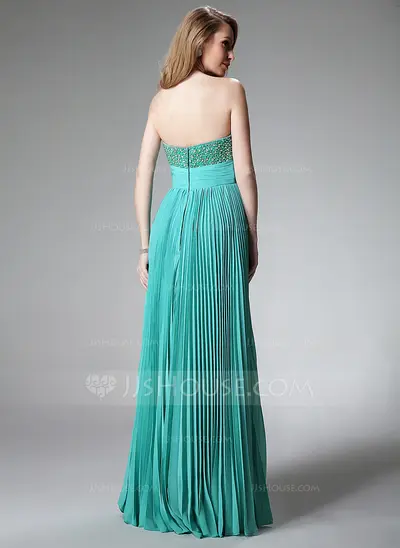 Empire Sweetheart Floor-Length Chiffon Holiday Dress With Ruffle Beading (020003246)