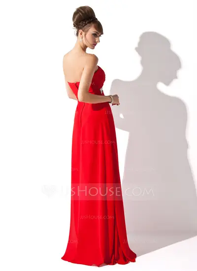 Empire Sweetheart Floor-Length Chiffon Evening Dress With Ruffle Beading (017013788)