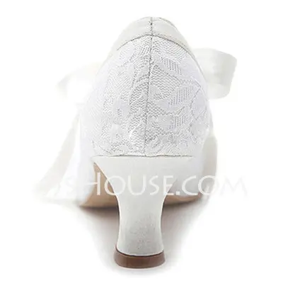 Satin Spool Heel Closed Toe Pumps Wedding Shoes With Ribbon Tie (047004932)