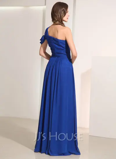 A-Line/Princess One-Shoulder Floor-Length Chiffon Holiday Dress With Crystal Brooch (020014193)