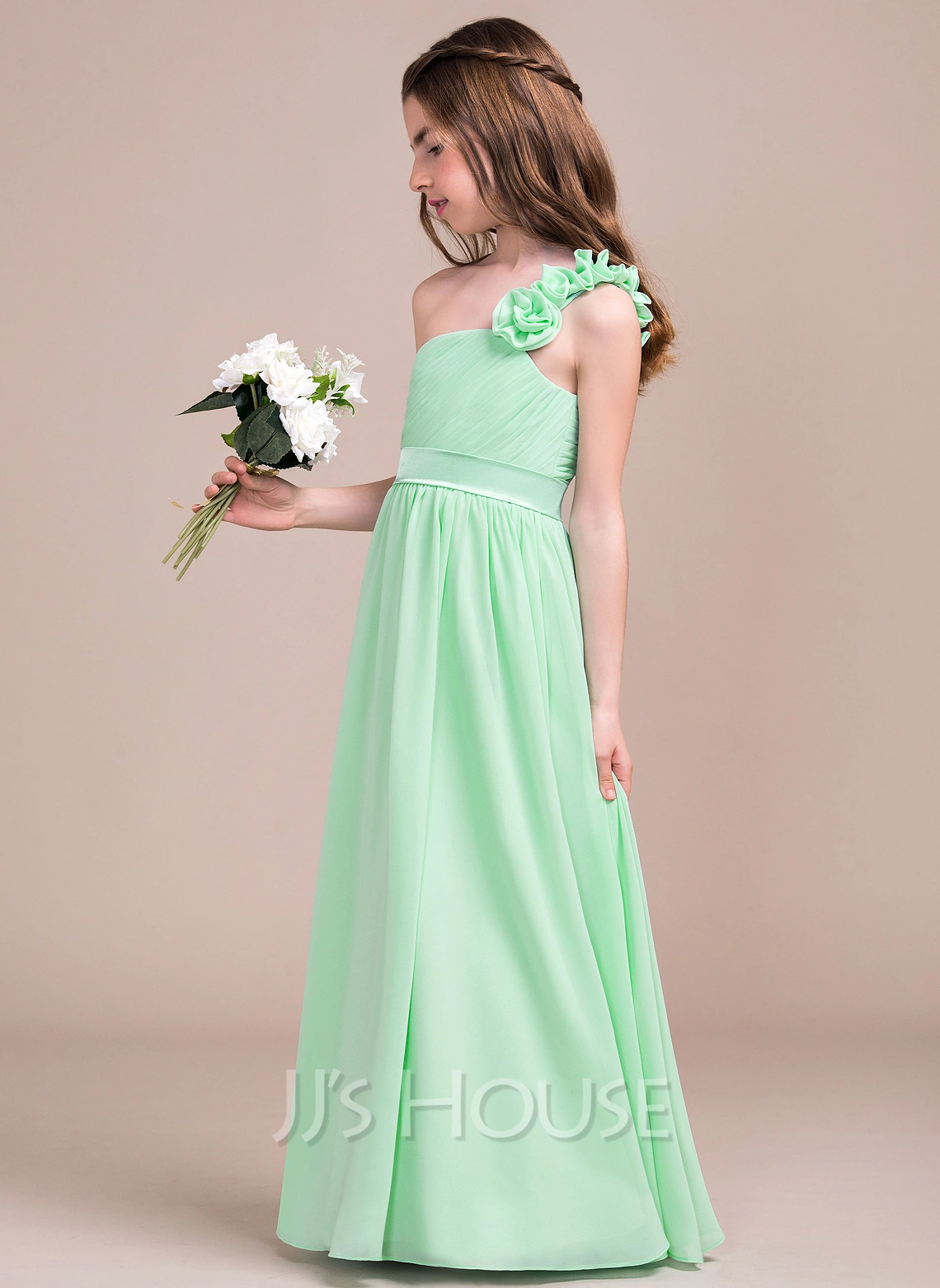 ALine/Princess OneShoulder FloorLength Chiffon Junior Bridesmaid