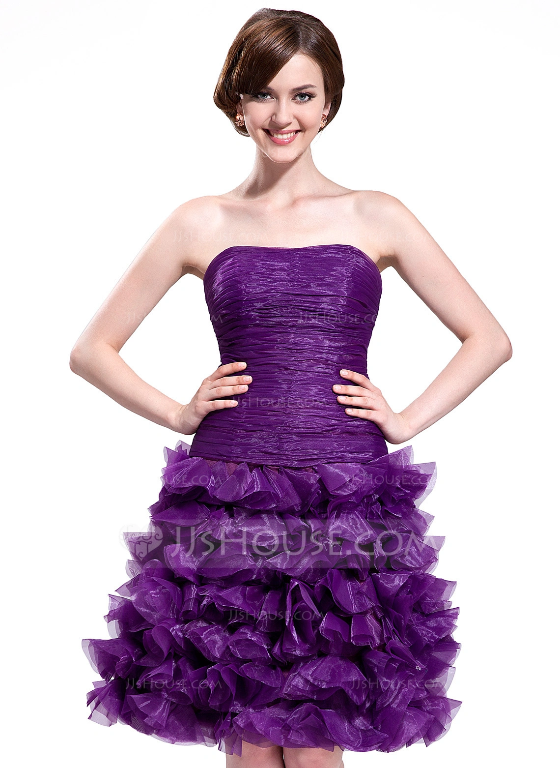 ALine/Princess Strapless KneeLength Organza Dress With