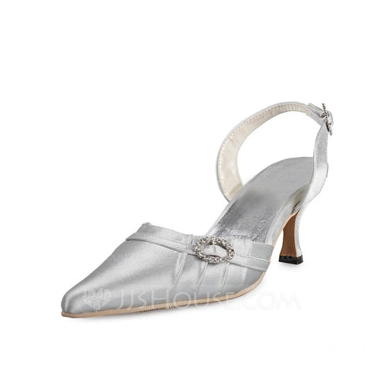 Women's Satin Spool Heel Closed Toe Sandals Slingbacks With Buckle