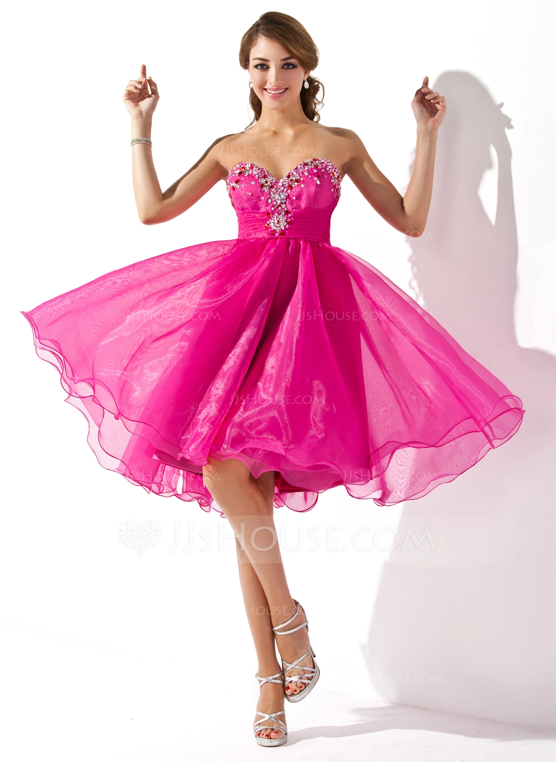 Empire Sweetheart KneeLength Organza Dress With Ruffle