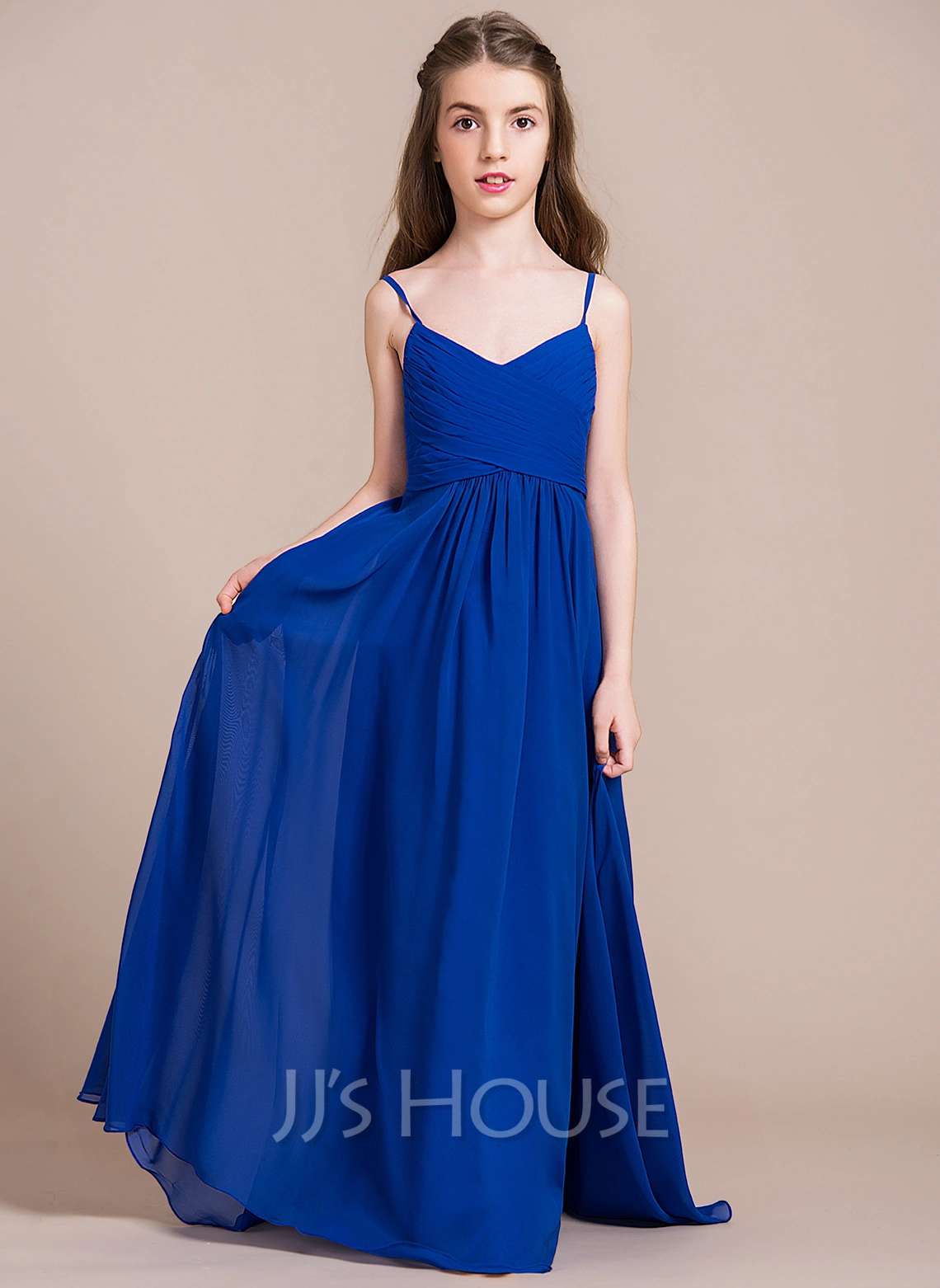 ALine/Princess Vneck FloorLength Chiffon Junior Bridesmaid Dress