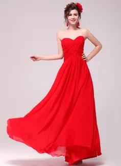 A-Line/Princess Sweetheart Floor-Length Chiffon Evening Dress With Ruffle (017014006)
