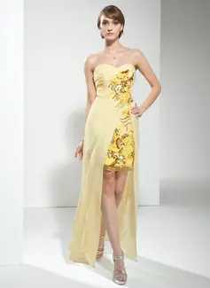 Sheath Sweetheart Floor-Length Chiffon Cocktail Dress With Ruffle Beading Sequins (016008377)
