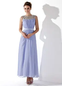A-Line/Princess Scoop Neck Ankle-Length Chiffon Prom Dress With Ruffle Sash Beading (018021121)