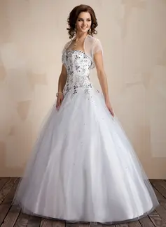 Ball-Gown Sweetheart Floor-Length Tulle Quinceanera Dress With Embroidered (021004553)