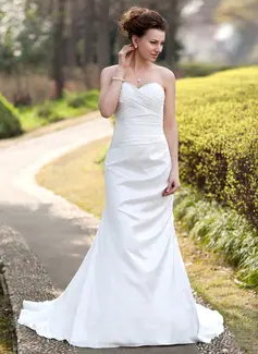 Sheath/Column Sweetheart Sweep Train Taffeta Wedding Dress With Ruffle (002000490)