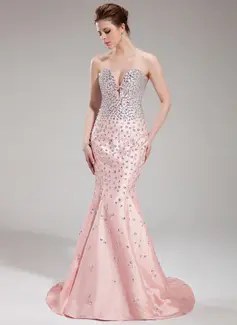 Mermaid Sweetheart Court Train Taffeta Evening Dress With Beading (017019552)