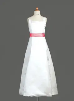 A-Line/Princess Square Neckline Floor-Length Satin Junior Bridesmaid Dress With Sash (009022477)