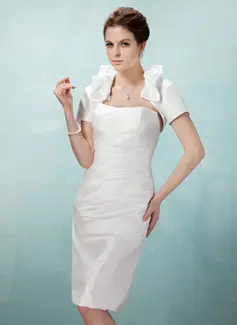 Sheath Strapless Knee-Length Taffeta Cocktail Dress With Ruffle (016018947)