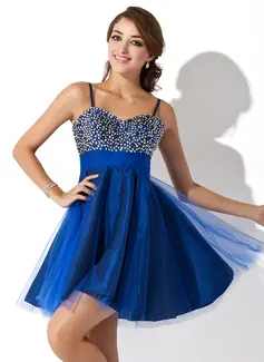 Empire Sweetheart Short/Mini Tulle Homecoming Dress With Beading Sequins (022020594)