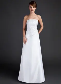 A-Line/Princess Strapless Floor-Length Taffeta Evening Dress With Lace (017015667)