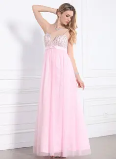 Graceful A-Line/Princess Sweetheart Floor-Length Satin Tulle Evening Dresses With Ruffle Sash Beading (017004348)