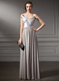 A-Line/Princess Scalloped Neck Floor-Length Chiffon Charmeuse Evening Dress With Ruffle (017025921)