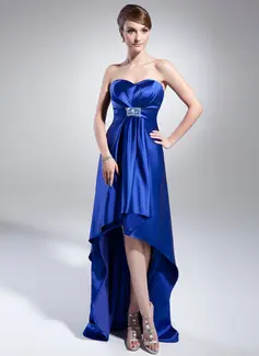 Empire Sweetheart Asymmetrical Charmeuse Evening Dress With Beading Sequins (017014988)