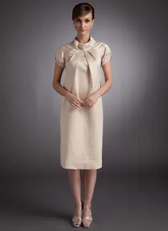 A-Line/Princess High Neck Knee-Length Satin Maternity Bridesmaid Dress With Ruffle (045004380)