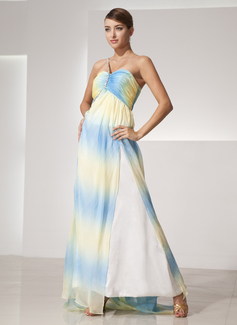 Empire One-Shoulder Sweep Train Chiffon Holiday Dress With Ruffle (020014456)