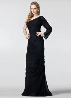 Sheath One-Shoulder Floor-Length Chiffon Evening Dress With Ruffle (017020986)