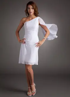 Sheath One-Shoulder Knee-Length Chiffon Cocktail Dress With Ruffle Beading (016008793)