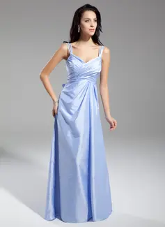 A-Line/Princess V-neck Floor-Length Taffeta Evening Dress With Ruffle (017014916)