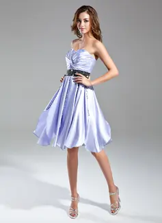A-Line/Princess Sweetheart Knee-Length Charmeuse Cocktail Dress With Ruffle Sash Beading (016015585)
