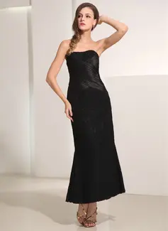 Sheath Sweetheart Ankle-Length Satin Lace Holiday Dress With Ruffle Lace (020014194)