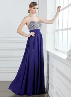 Corte A/Princesa Escote corazón Hasta el suelo Chifón Vestidos de baile de promoción con Volantes Bordoneado Con lentejuelas (018004908)