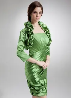 Sheath Strapless Knee-Length Charmeuse Cocktail Dress With Ruffle (016008715)