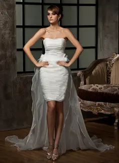 Sheath/Column Sweetheart Asymmetrical Organza Wedding Dress With Ruffle Flower(s) (002011463)