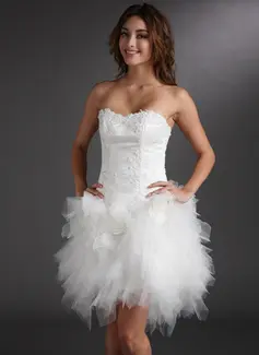 A-Line/Princess Sweetheart Short/Mini Satin Tulle Cocktail Dress With Lace Flower(s) (016008220)