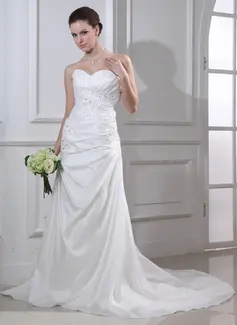 Mermaid Sweetheart Court Train Taffeta Wedding Dress With Ruffle Lace Beadwork (002012668)