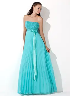A-Line/Princess Strapless Floor-Length Chiffon Charmeuse Evening Dress With Ruffle Sequins (017013100)