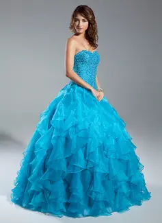 Ball-Gown Sweetheart Floor-Length Organza Quinceanera Dress With Beading (021015343)