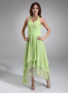 A-Line/Princess Halter Asymmetrical Chiffon Tulle Homecoming Dress With Ruffle Lace Sequins (022020336)