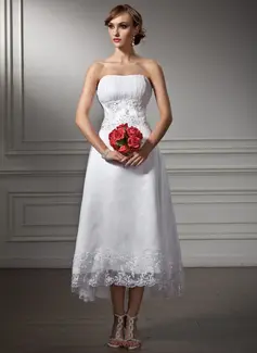 A-Line/Princess Sweetheart Asymmetrical Organza Satin Wedding Dress With Lace Beadwork Sequins (002008177)